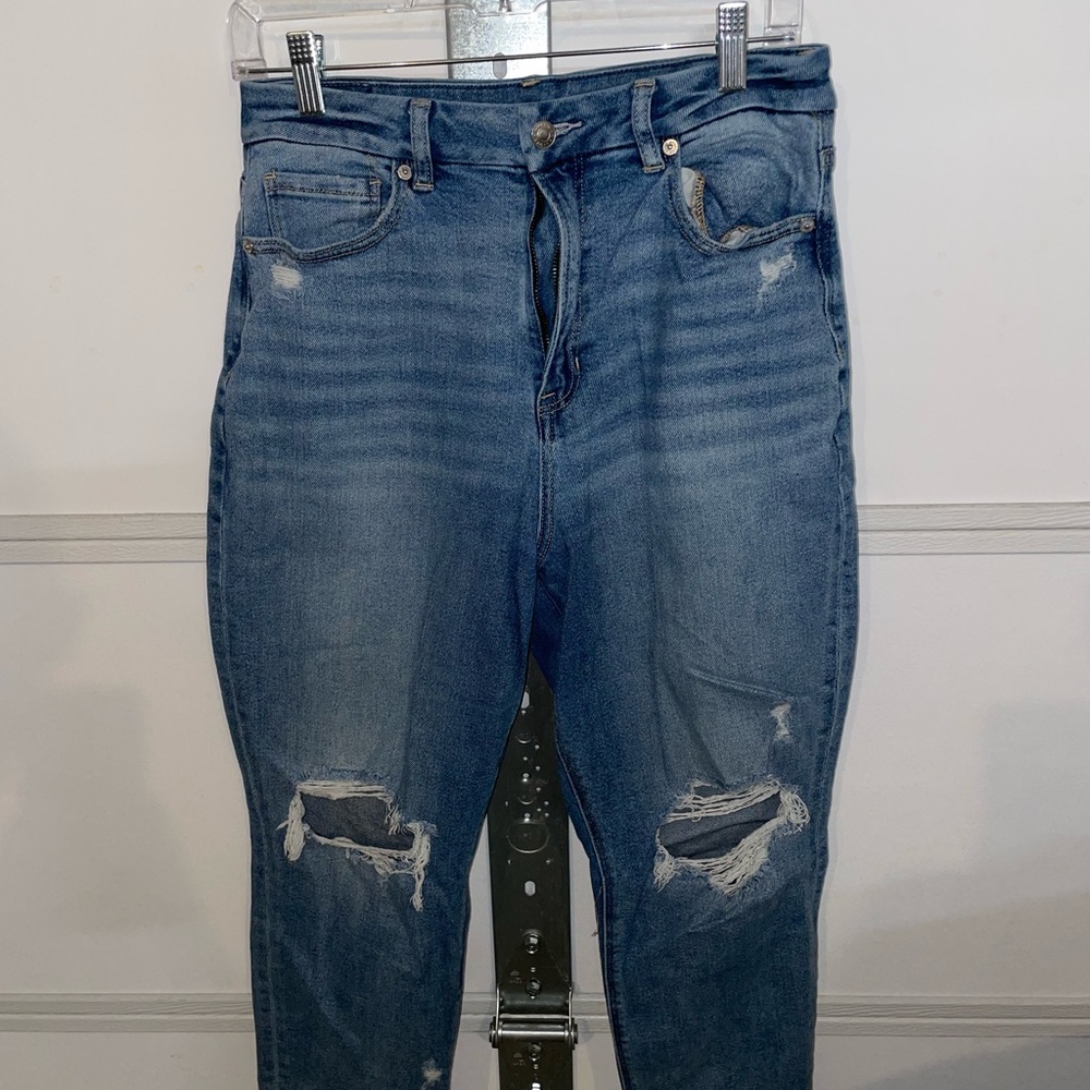 American Eagle High Waist Distressed Blue Jeans - short length